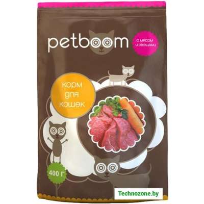 Сухой корм для кошек PetBoom Для взрослых кошек с мясом и овощами 0.4 кг