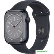 Умные часы Apple Watch Series 8 LTE 45 мм (алюминиевый корпус, полуночный/полуночный, спортивный силиконовый ремешок)